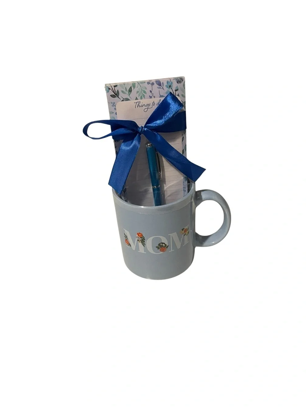 Mom Ceramic Mug Gift Set in Light Blue with Notepad and Pen